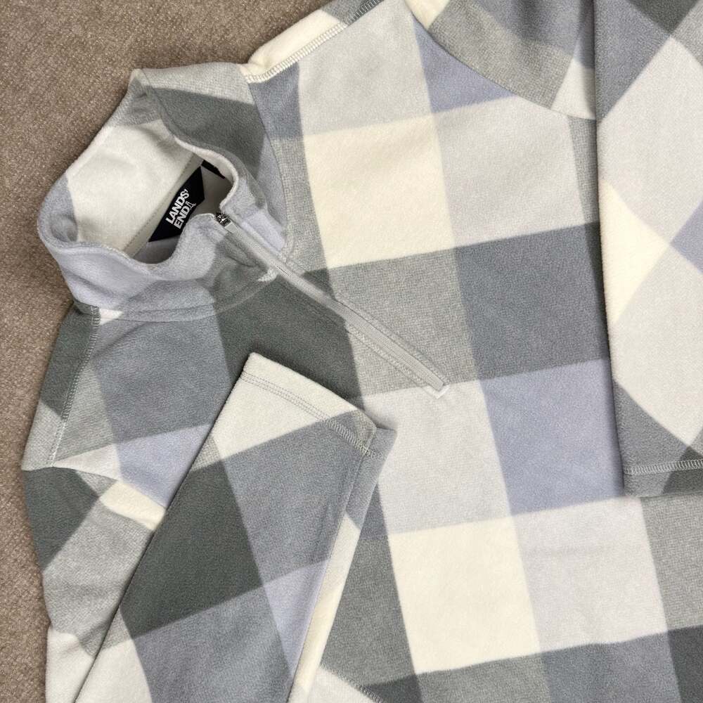 Lands' End Women's Plaid Fleece Quarter Zip Pullover